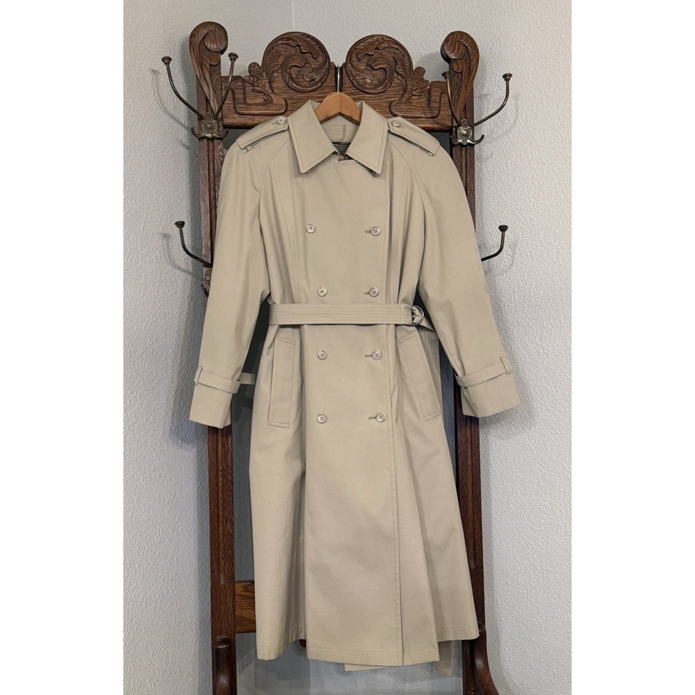 LONDON FOG MAINCOATS Women 12P Rain Coat Trench Beige Lined Full Length Long VTG